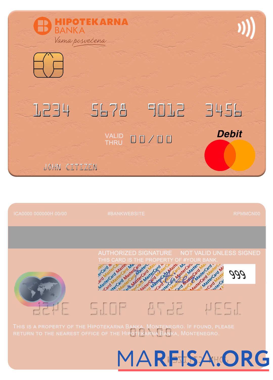 Downloadable Montenegro Hipotekarna Banka mastercard sample